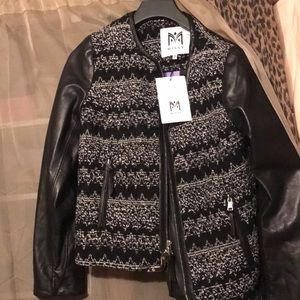 MILLY Leather and tweed jacket